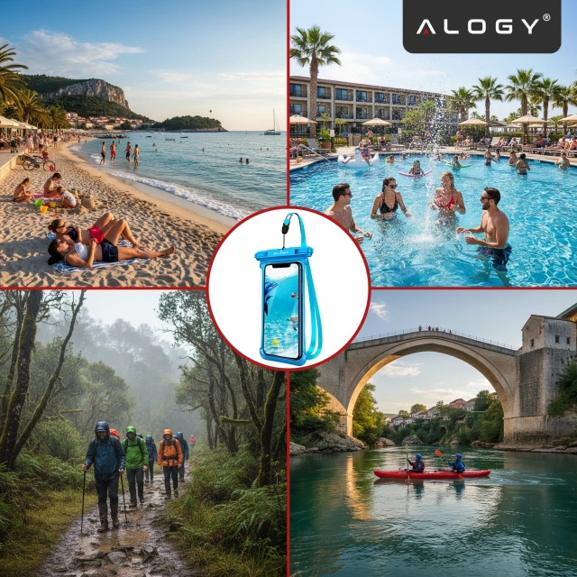 Alogy HydroShield™ Universal IPX8 wasserdichte Hülle für Smartphones bis 6,5 Zoll – Wasserdichter Schutz für Strand, Pool und Kajak, Touchscreen-Bedienung und Tragegurt – Blau