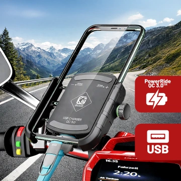 Kewig KWG-M8 motorcycle phone holder with QC 3.0 charger