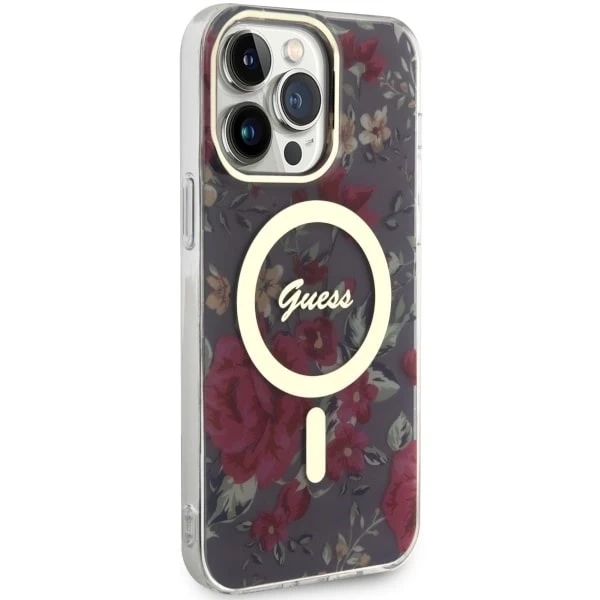 Puzdro na telefón Guess GUHMP14XHCFWSA pre Apple iPhone 14 Pro Max 6,7" zelené/khaki pevné puzdro Flower MagSafe