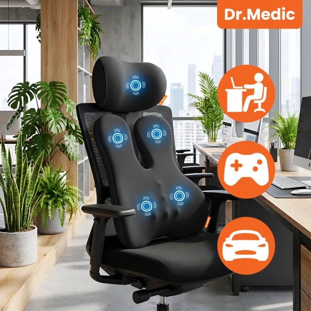 Autovankúš 2 v 1 s masážou a vyhrievaním – ergonomická opora pre krk, zátylok, chrbát a bedrovú oblasť, elektrický masážny prístroj s vibráciami pre vodiča a spolujazdca – Dr.Medic RelaxTherapyHeat™