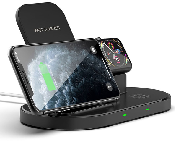 Bezdrátová indukční nabíječka Qi 3v1 W55 pro iPhone / AirPods / Watch Black
