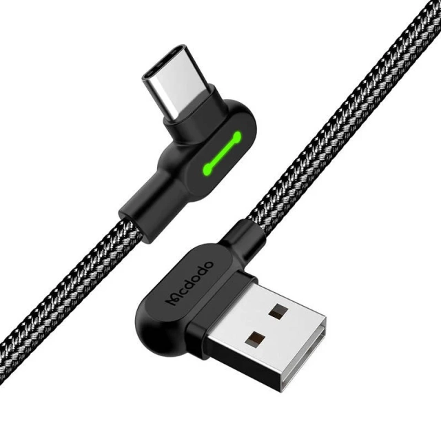 Mcdodo CA-5280 LED angled USB to USB-C cable, 3m (black)