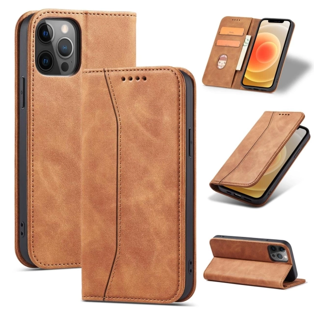 Magnet Fancy Case Case pre iPhone 12 Pro Max Pouch Wallet Card Holder Brown