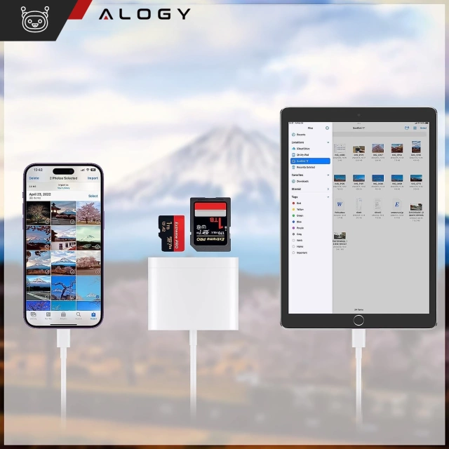 SD TF картрідер USB Alogy адаптер з роз'ємом USB-C для Apple iPhone iPad White