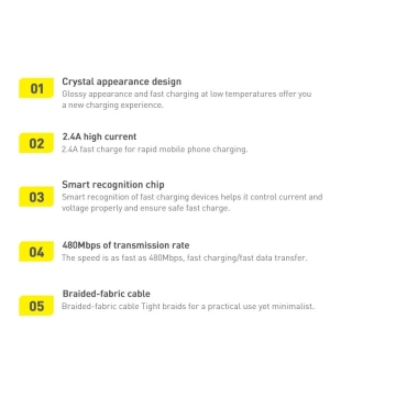 Kábel Baseus Crystal Shine Series USB kábel pre rýchle nabíjanie a prenos dát USB Typ A - Lightning 2.4A 2m čierny (CAJY000101)
