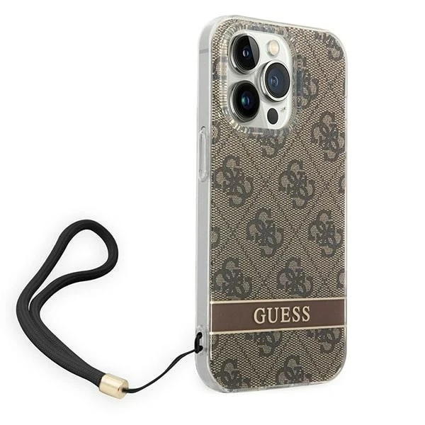 Чохол Guess GUOHCP14XH4STW iPhone 14 Pro Max 6.7" коричневий/коричневий твердий чохол 4G Print Strap