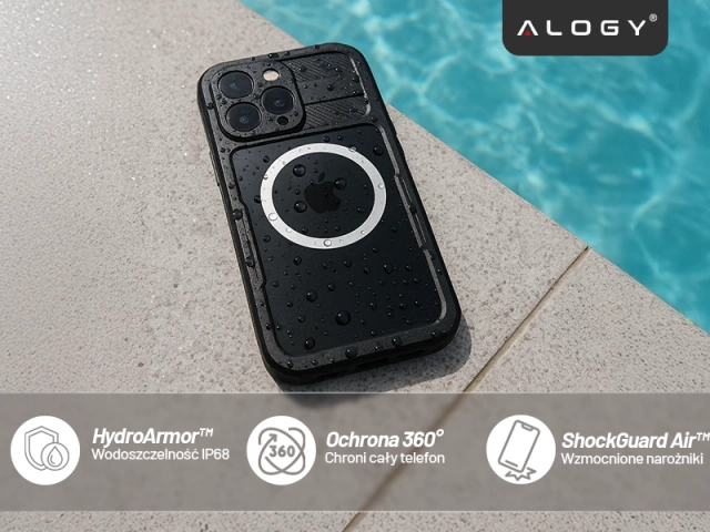 Vodotesné puzdro Alogy HydroArmor™ IP68 s priehľadným zadným pancierovým krytom 360 pre MagSafe pre Apple iPhone 16 Pro Max