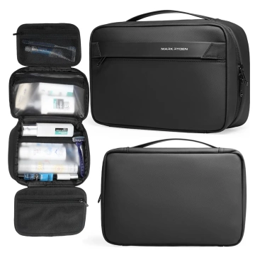Mark Ryden Men's and Women's Travel Toiletry Bag, 3.9L Capacity, 4 Compartments with Hook, YKK Zipper, PU Oxford Material - Black