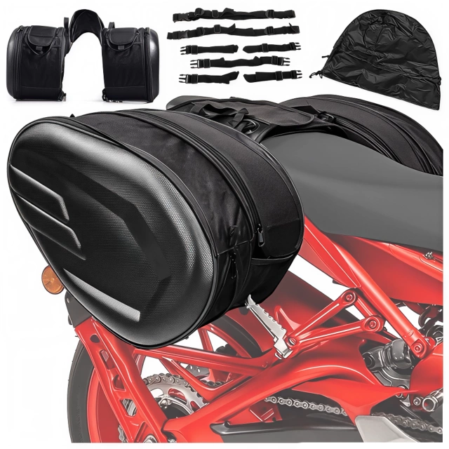 Motocyklová podsedlová brašna 38-58L - Brašna, boční kufry, brašna na zadní sedadlo, vodotěsná, tvrdý materiál, nastavitelná pro motocykl - Alogy RoadPack™ černá