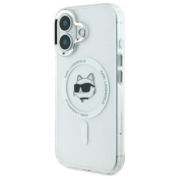 Karl Lagerfeld iPhone 16 Plus 6.7" Case White MagSafe Hardcase IML Metal Choupette Head