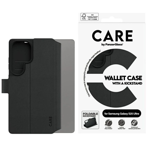CARE Case for Samsung Galaxy S25 Ultra Black by PanzerGlass Wallet Kickstand