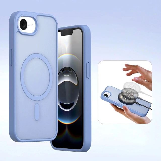 Dux Ducis Lawa iPhone 16e Leather Case with Blue MagSafe Wallet