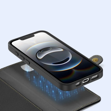 Чорний чохол для iPhone 16e Dux Ducis Lawa з чорним гаманцем MagSafe