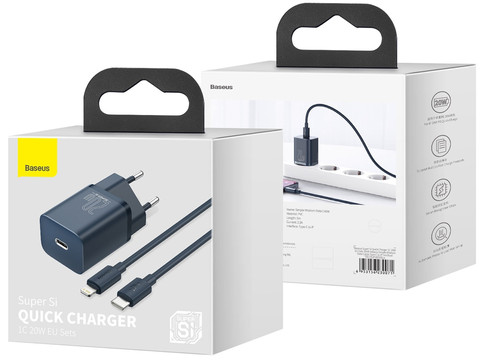 Baseus PD 20W wall charger USB-C Type C to Lightning Blue cable