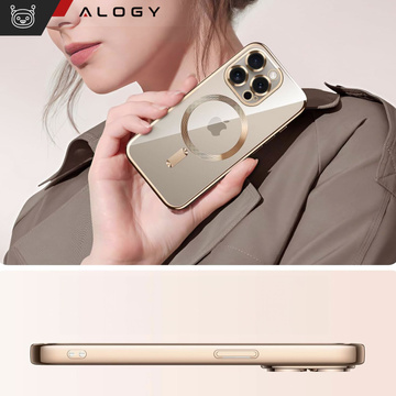 MagSafe Case for iPhone 15 Pro Max Glamor Luxury Slim Ring Cover Alogy Gold Clear Glass