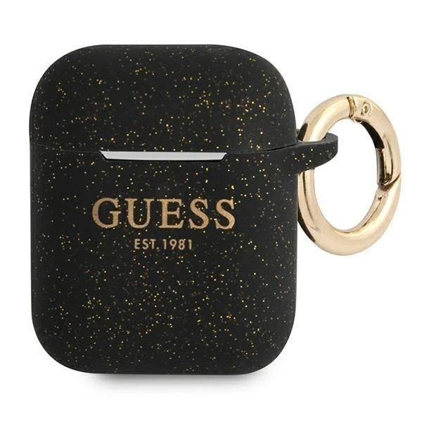 Guess ochranné pouzdro na kryt AirPods black/black Silikonový třpytivý