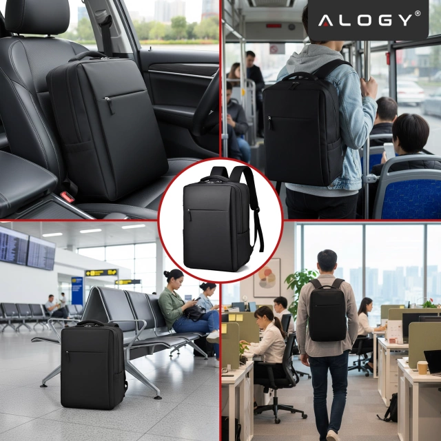 Batoh Alogy UrbanPack Pro™ Business pro notebooky 15-16" – vodotěsný, nárazuvzdorný, s kapsou na láhev a popruhem na zavazadla – černý