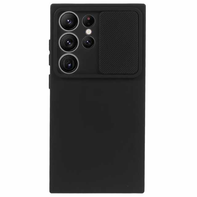 Hülle für Samsung Galaxy S24 Ultra Panzerhülle Schutz Kameraabdeckung Slide Camshield Case Alogy Schwarzes Glas