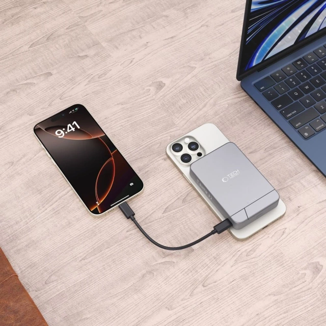 Зовнішній акумулятор MagSafe Tech-Protect PB15 10000mAh Pop-up, колір «космічний сірий»