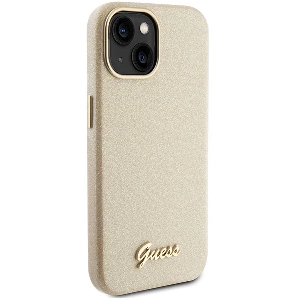 Etui Guess GUHCP15SPGMCSD do iPhone 15 6.1" złoty/light gold hardcase Glitter Glossy Script