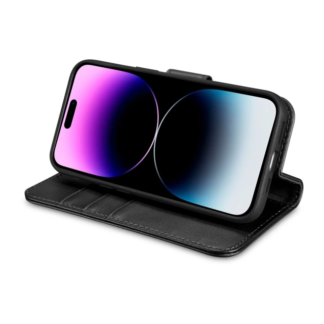 Etui na telefon iCarer Wallet Case 2in1 do iPhone 14 Pro Max skórzany pokrowiec z klapką Anti-RFID czarny