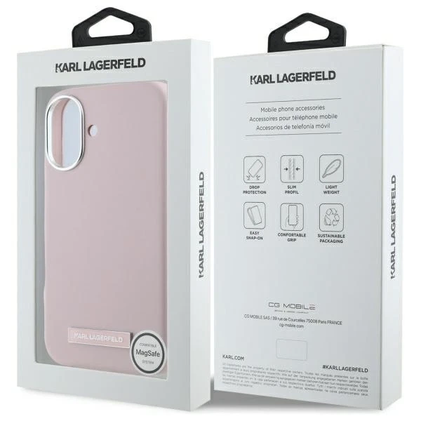 Puzdro Karl Lagerfeld pre iPhone 16 6,1" Pink MagSafe Hardcase FW Metal Plate