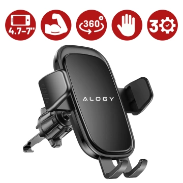 Držák telefonu do auta, okno, mřížka, kokpit, palubní deska, auto, auto, pro 7" telefon Alogy 3v1 Black