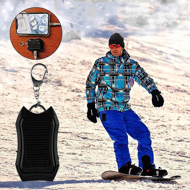 Solar Power Bank Power Bank with Flashlight 1200mAh Backpack Keychain Black