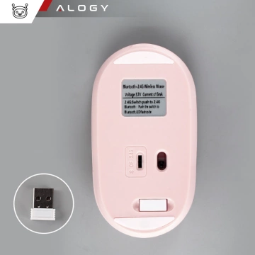 Alogy wireless mouse small ergonomic mouse for laptop PC bluetooth 2.4GHz silent pink