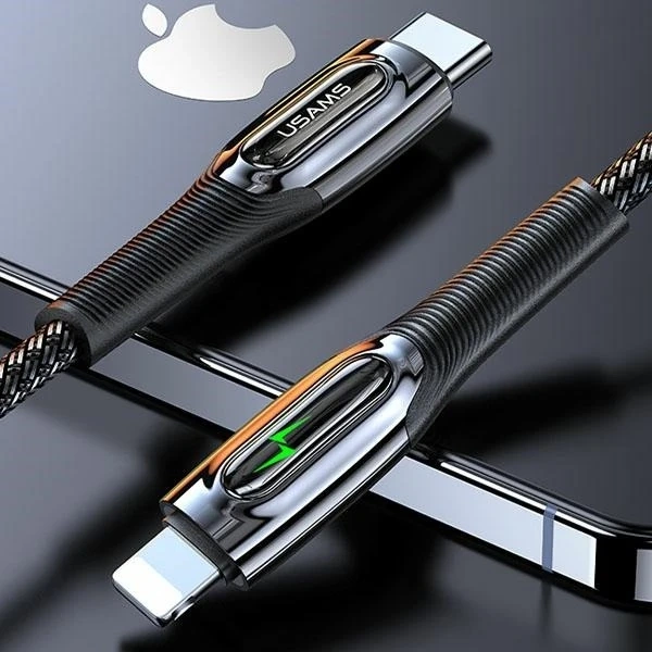 Плетений кабель USAMS USB-C до Lightning Smart Power-off 20W PD Cable 1,2 м чорний