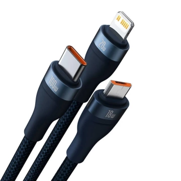 Kabel USB 3w1 Baseus Flash Series 2, USB-C   micro USB   Lightning, 100W, 1.5m (niebieski)