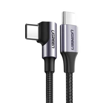 Uzelený úhlový kabel USB Typ C – Napájení USB Typ C 60 W 20 V 3 A 1 m Černá/Šedá (US255 50123)