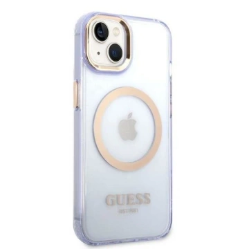 Etui Guess GUHMP14SHTCMU do Apple iPhone 14 6,1" purpurovo/fialové pevné puzdro Gold Outline Translucent MagSafe