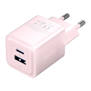 Зарядний пристрій Vention FEQP0-EU USB-C USB-A GaN 30 Вт, рожевий