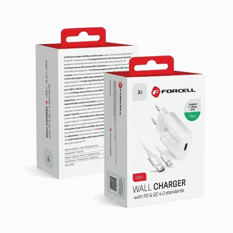 Ładowarka Forcell 20W USB-C PD QC 4.0 + Kabel Lightning do iPhone 12 13 14