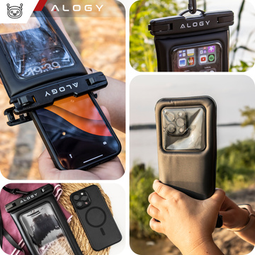 Vodotěsné vodotěsné pouzdro na telefon do 7,5" plovací do bazénu Kayak Case pouzdro na vodu Alogy Black
