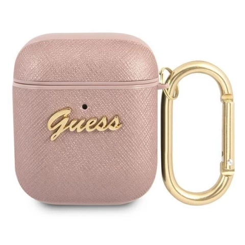 Чохол Guess GUA2SASMP AirPods różowy/рожевий Saffiano Script Metal Collection