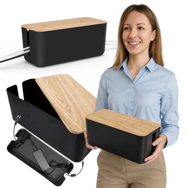 Organizer box for cables strips box M desk floor Alogy BOX wood Black