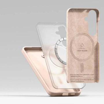 Silikonový pouzdro na Samsung Galaxy S25 s růžovým pískovým kroužkem a magnetickým MagSafe.