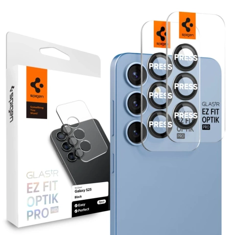 Kameraschutz für Samsung Galaxy S25 Plus Schwarz Spigen Optik Pro Glas.TR "EZ Fit" HD Kameraschutz 2er-Pack
