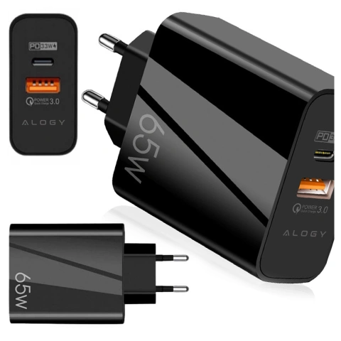 Швидкий зарядний пристрій Alogy Quick Charge QC 3.0 USB-A USB-C PD 65W чорний