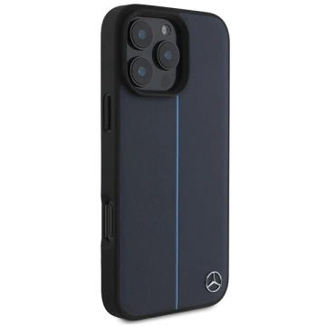 Pevné puzdro Mercedes iPhone 16 Pro Max 6,9" MB Blue Line Leather MagSafe Granatowy