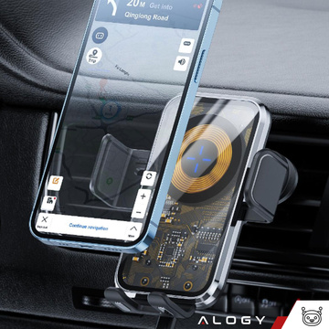 Car holder with 15W Qi induction charger for car grille for 6.9" phone Alogy Black
