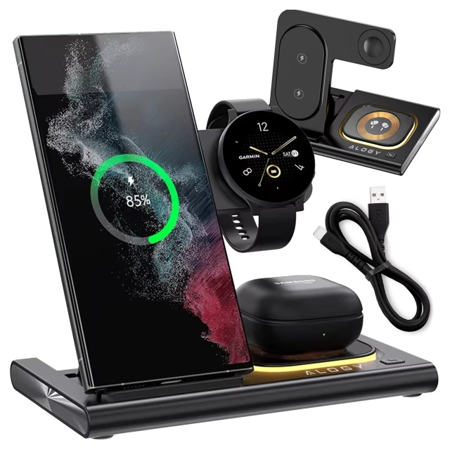 Ładowarka bezprzewodowa dla Samsung: Stacja ładowania bezprzewodowa 3 w 1 do Samsung Galaxy Watch 7/6/5/4/3 Pro Classic, Galaxy Buds do S25 Ultra, S24 , S23, S22, S21, S20, Note 20/10, Z Fold