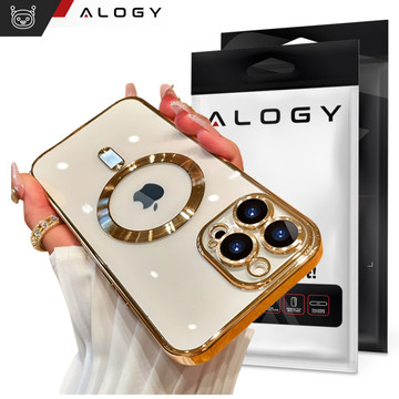 MagSafe Hülle für Apple iPhone 14 Pro Max Alogy Glamour Luxus Ringgehäuse Goldenes transparentes Glas