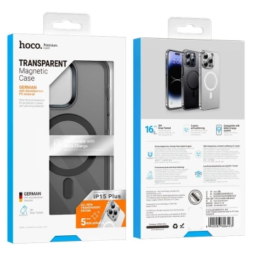 Pouzdro Hoco, pouzdro kompatibilní s MagSafe AS3 pro Apple iPhone 15 Plus, černé průhledné