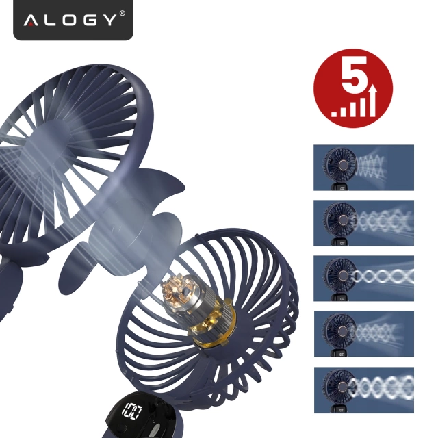 Ventilátor Ventilátor Ručný ventilátor Bezdrôtový stolný prenosný počítač Alogy s držiakom telefónu USB-C námornícka modrá