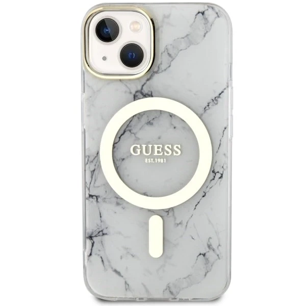 Ratet mal, GUHMP14MPCUMAH Handyhülle für Apple iPhone 14 Plus 6,7" weiß/weiß Hardcase Marble MagSafe