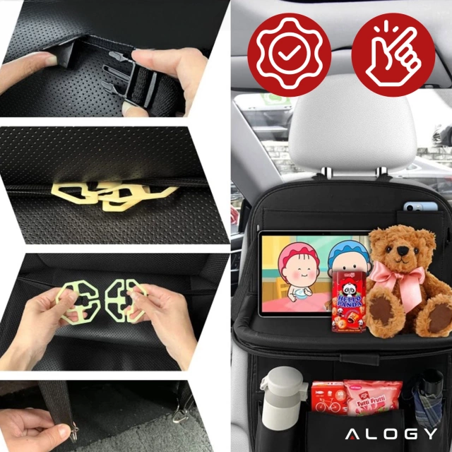 Car organizer, travel table, car seat protector, backrest, seat Alogy Black