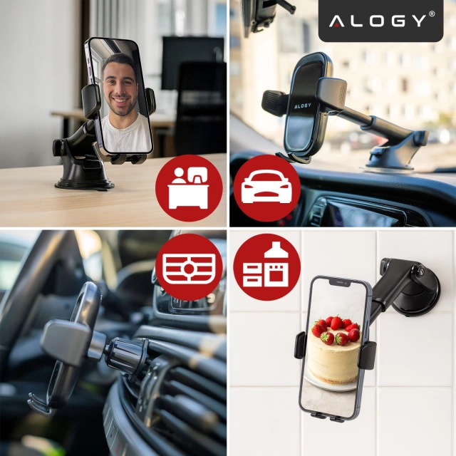 Držák telefonu do auta, okno, mřížka, kokpit, palubní deska, auto, auto, pro 7" telefon Alogy 3v1 Black Organizer